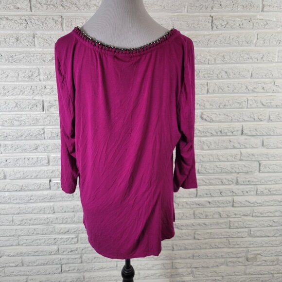 Rafaella Womens Top Extra Large XL 3/4 Sleeve Chain Neck Purple Comfy PUR4E - Picture 6 of 9